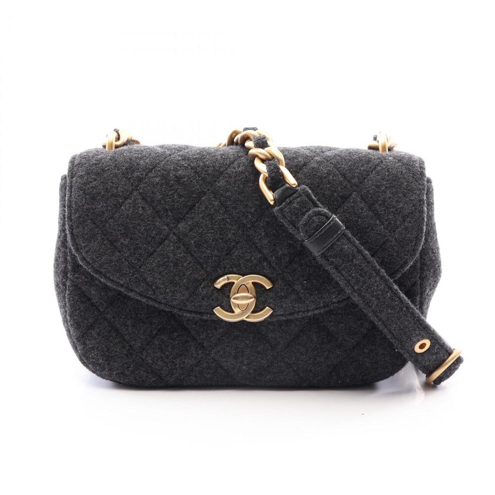 Chanel Matelassé Shoulder Bag/Handbag, Felt, Women's, Gray, AS4397